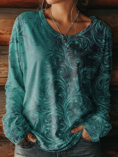 Women's Floral Art Pattern Print Casual T Shirt