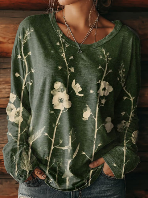 Women's Simple Floral Art Print Casual T Shirt