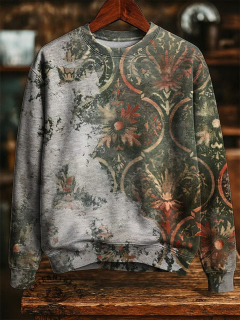 Retro Texture Art Pattern Print Casual Cotton Sweatshirt