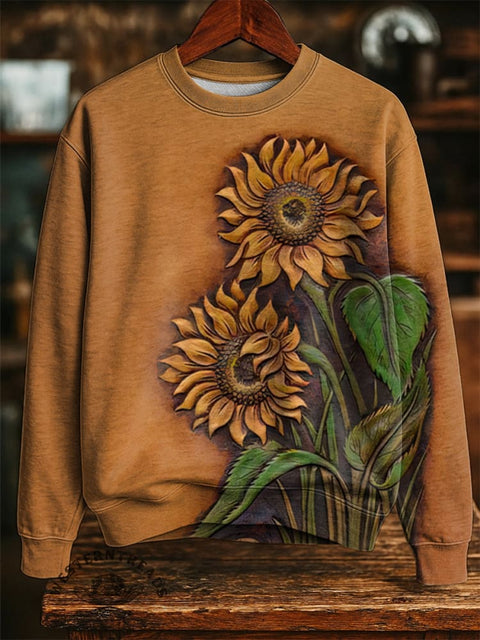Sunflower Art Print Casual Cotton Sweatshirt