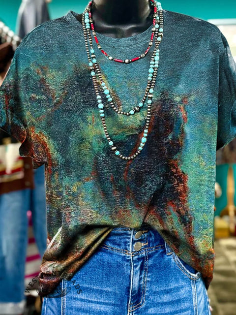 Western Horse Art Texture Print T-shirt