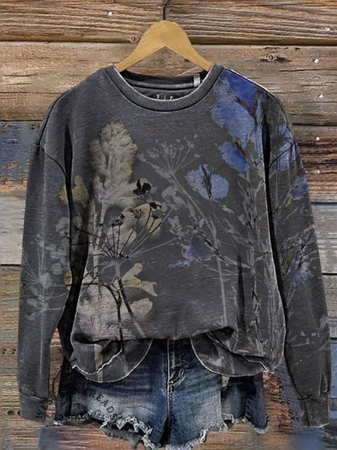 Retro Floral Print Casual Cotton Sweatshirt