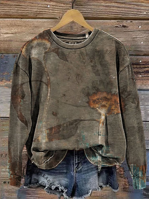 Retro Floral Print Casual Cotton Sweatshirt