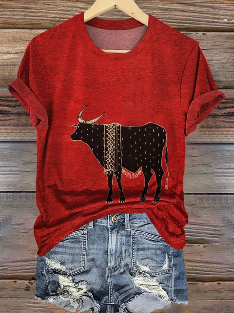Retro Cow Art Print T-shirt