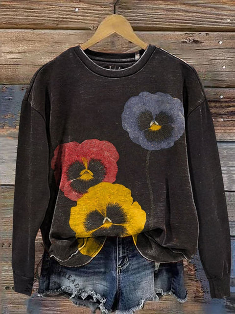 Simple Floral Print Casual Cotton Sweatshirt