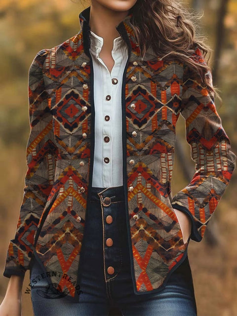 Women's Retro Ethnic Pattern Print Casual Jacket