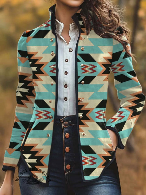 Women's Ethnic Aztec Pattern Print Casual Jacket