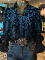 Women's Dark Floral Pattern Print CasualCotton And Linen Shirt