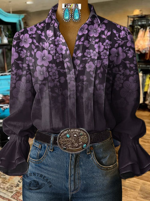 Women's Floral Print Casual  Cotton And Linen Shirt