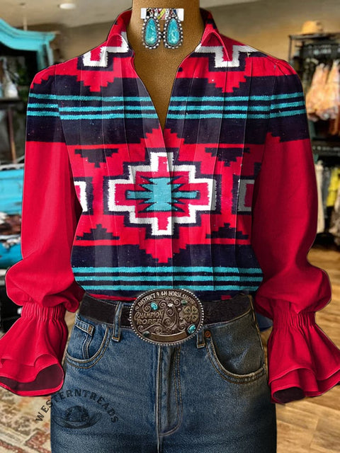 Women's Aztec Print Casual  Cotton And Linen Shirt