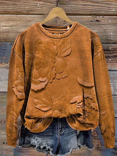 Flower Pattern Print Casual Cotton Sweatshirt