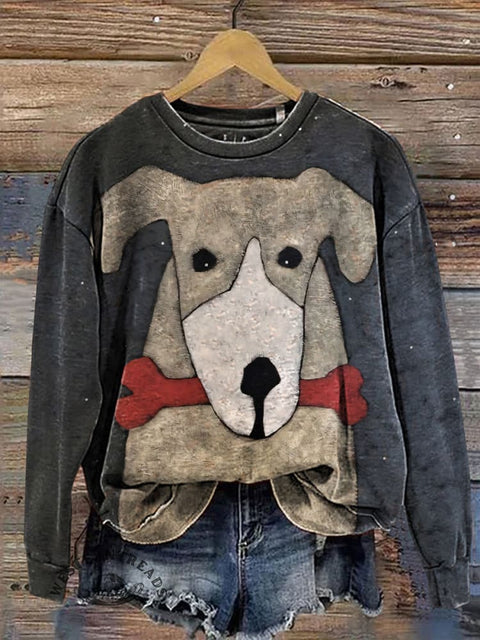 Cute Dog Art Print Casual Cotton Sweatshirt