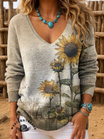 Retro Sunflower Pattern Print T-shirt