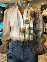 Retro Sunflower Pattern Print T-shirt