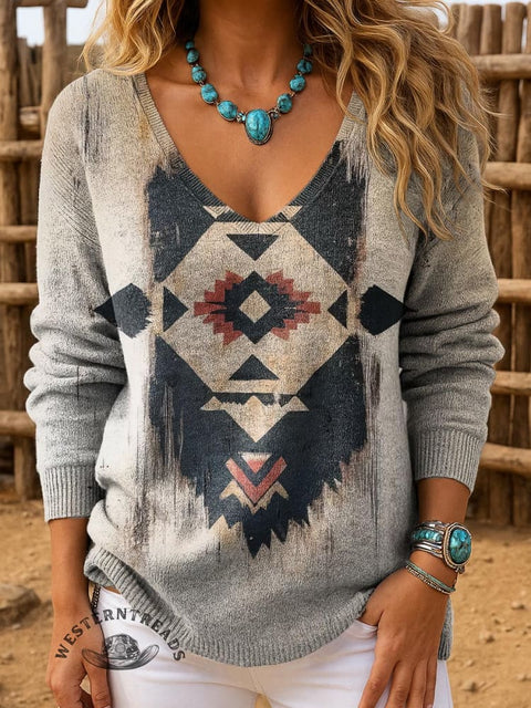 Women's Ethnic Art Casual Pullover Sweater