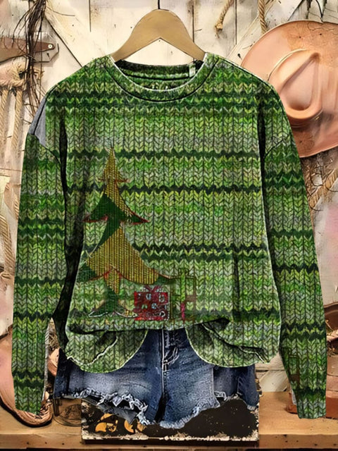 Christmas Tree Texture Art Print Casual Cotton Sweatshirt
