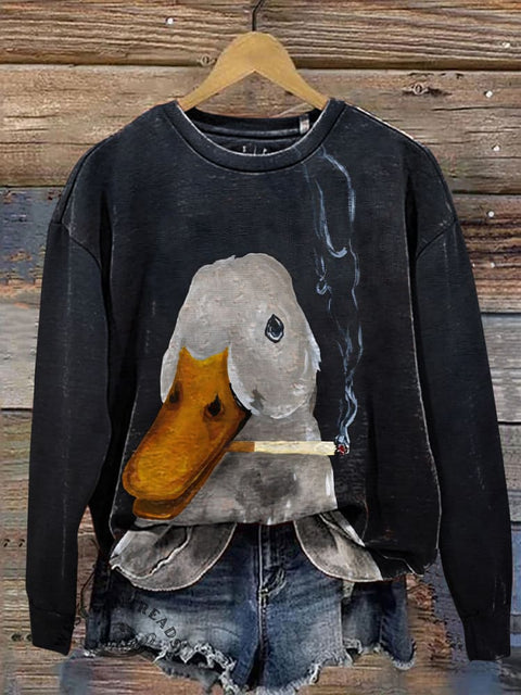 Goose Art Print Casual Cotton Sweatshirt