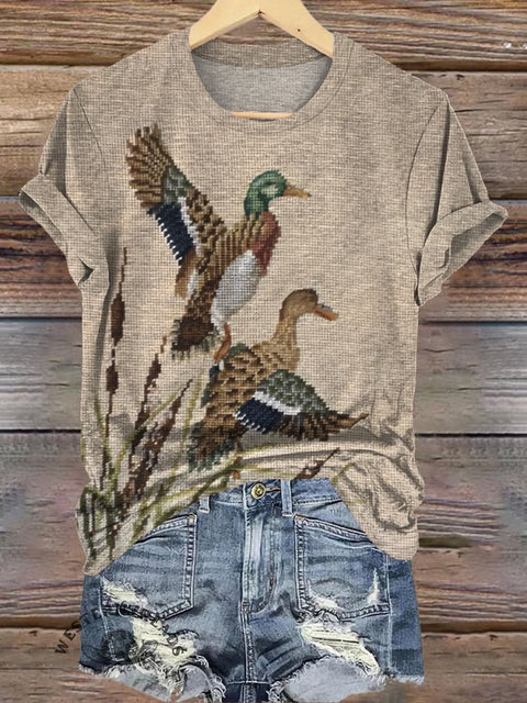 Wild Geese Embroidery Art Print T-shirt