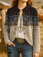 Women's Retro Pattern Print Casual Jacket