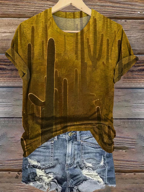 Retro Wild Catcus Print T-shirt