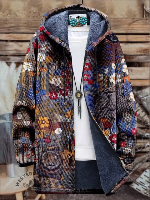 Retro Floral Unisex Plush Thick Long-Sleeved Sweater Cardigan Coat