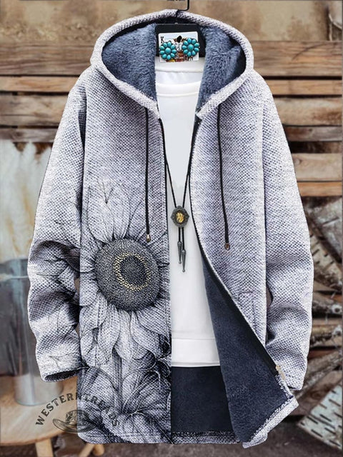 Sunflower Unisex Plush Thick Long-Sleeved Sweater Cardigan Coat