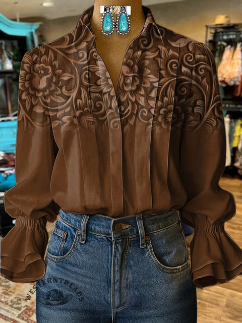 Women's Retro Floral Print Casual  Cotton And Linen Shirt