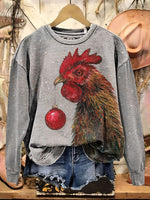 Christmas Chicken Art Casual Cotton Sweatshirt