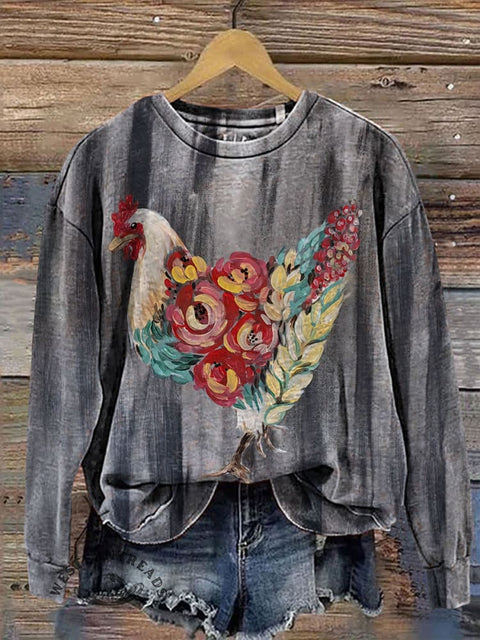 Floral Chicken Texture Art Casual Cotton Sweatshirt