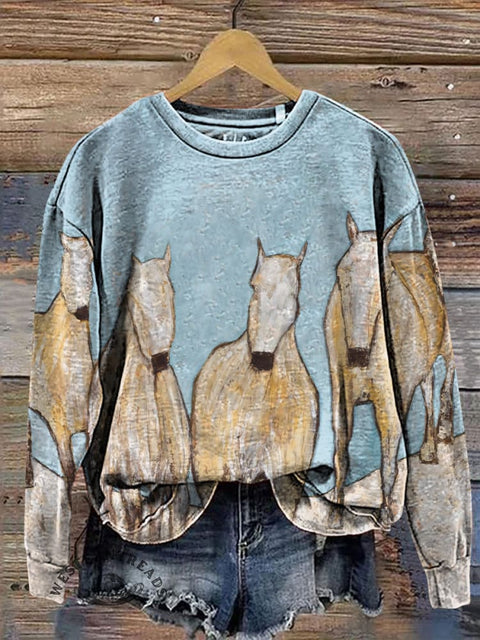 Horse Art Casual Cotton Sweatshirt