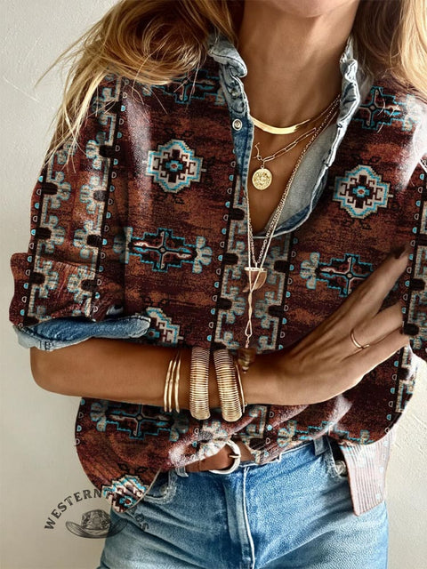 Women's Western Retro Casual V-neck Pullover Knit