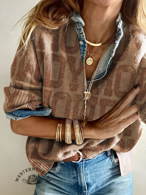 Women's Howdy Print Casual V-neck Pullover Knit