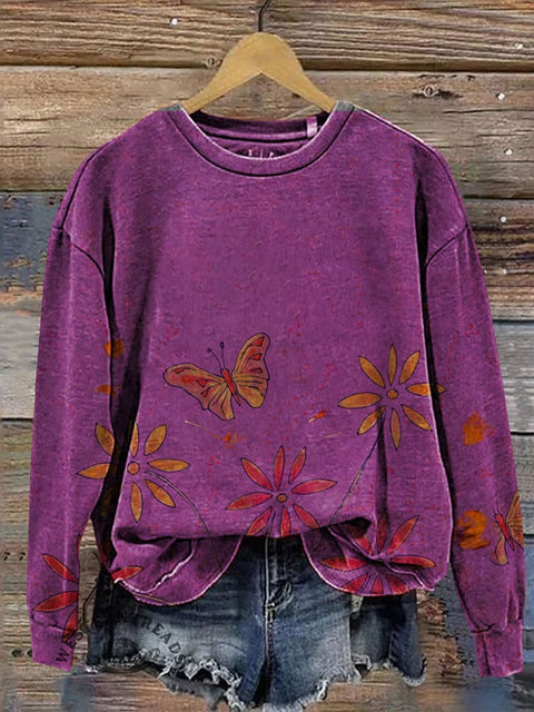 Simple Floral Casual Cotton Sweatshirt