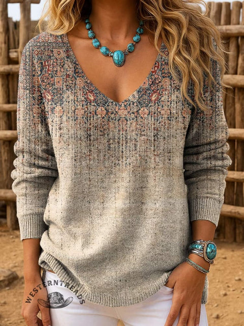 Women's Retro Texture Casual Pullover Sweater
