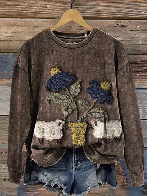 Reteo Sheep Febric Art Casual Cotton Sweatshirt