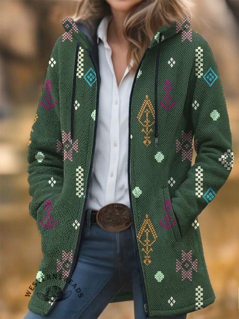Simple Aztec Unisex Plush Thick Long-Sleeved Cardigan Coat