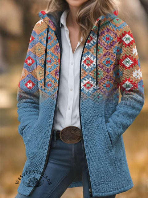 Simple Aztec Unisex Plush Thick Long-Sleeved Cardigan Coat