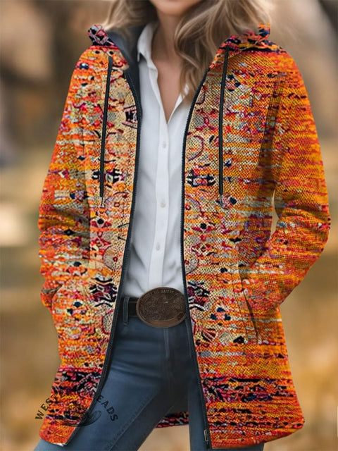 Aztec Texture Unisex Plush Thick Long-Sleeved Cardigan Coat