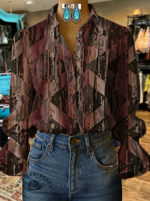 Women's Retro Pattern Print Casual  Cotton And Linen Shirt