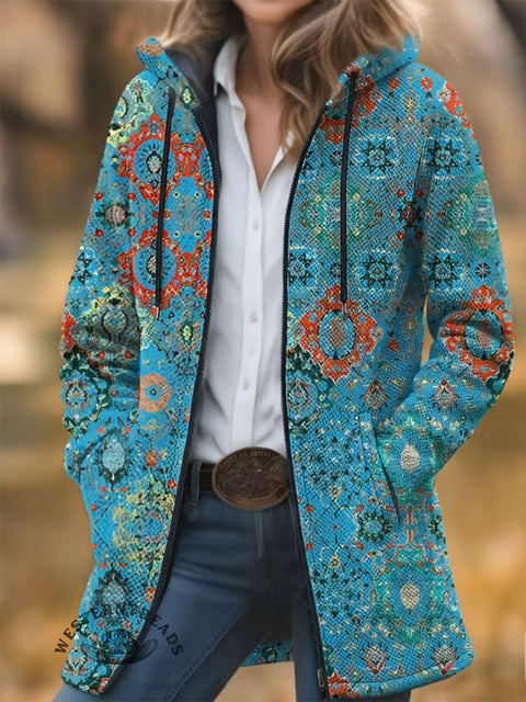 Retro Totem Unisex Plush Thick Long-Sleeved Cardigan Coat