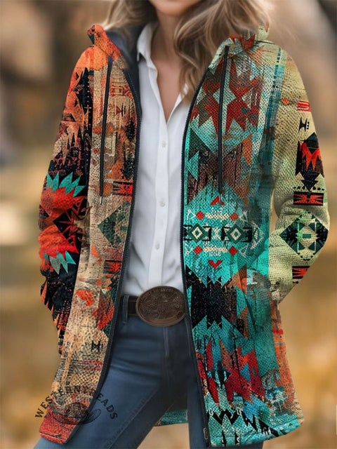 Retro Totem Unisex Plush Thick Long-Sleeved Cardigan Coat