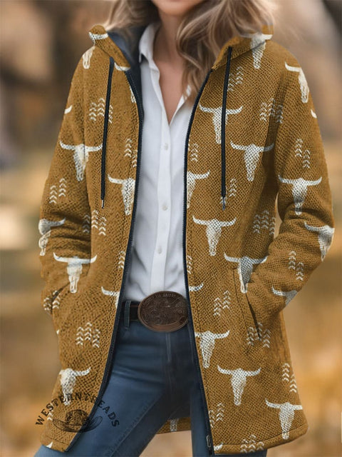 Cow Pattern Unisex Plush Thick Long-Sleeved Cardigan Coat
