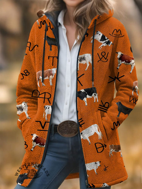 Cow Cattle Brands Unisex Plush Thick Long-Sleeved Cardigan Coat