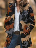 Horse Pattern Unisex Plush Thick Long-Sleeved Cardigan Coat