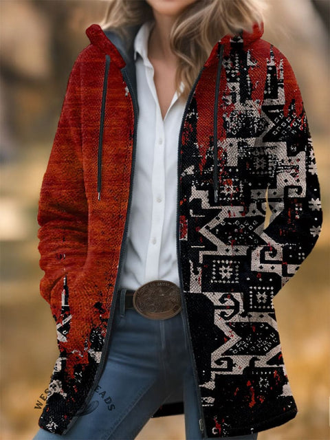 Retro Pattern Unisex Plush Thick Long-Sleeved Cardigan Coat