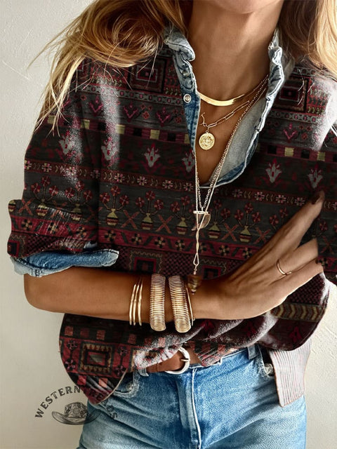 Women's Art Pattern Casual V-neck Pullover Knit