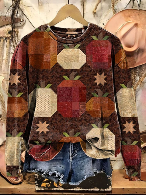 Retro Pumpkin Art Casual Cotton Sweatshirt
