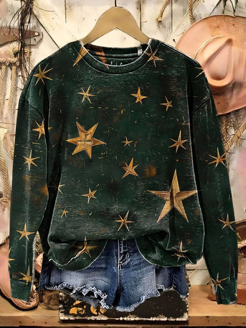 Retro Christmas Stars Art Casual Cotton Sweatshirt