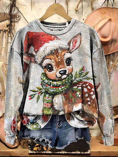 Retro Christmas Flf Art Casual Cotton Sweatshirt
