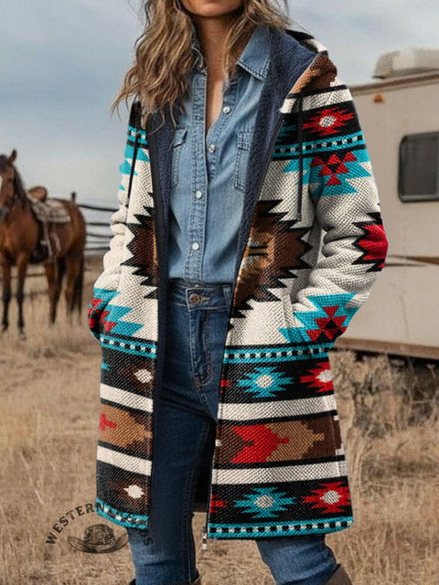 Aztec Unisex Plush Thick Long-Sleeved Cardigan Coat